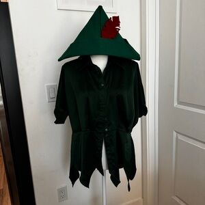 Green Peter Pan Costume Shirt with Hat and knife sheath
